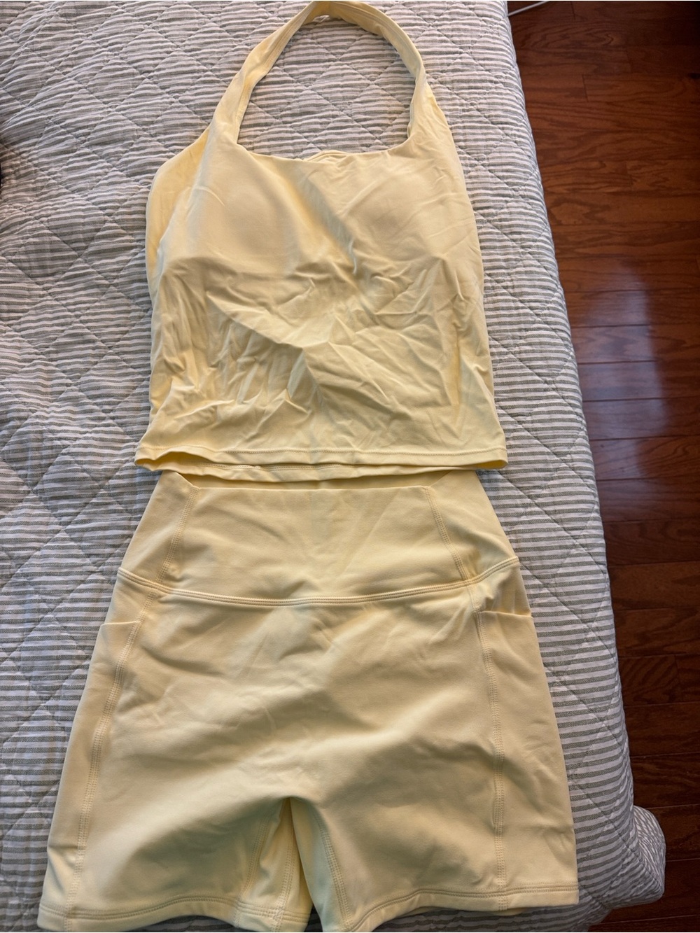 Butter Yellow Halter Tank & Shorts Workout Set